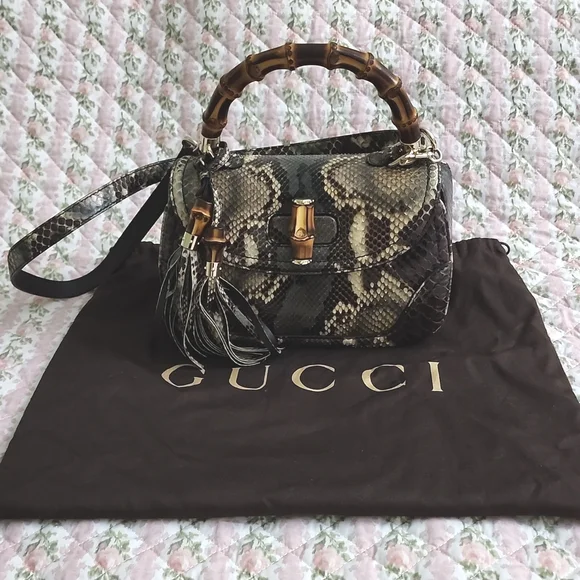 NWT Limited edition Gucci Python bamboo top handle bag exotic snakeskin strap - Picture 5 of 17